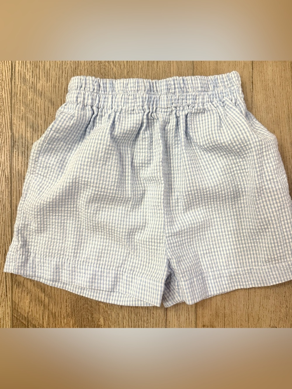 Color works High-Waist Light Blue Seersucker Elastic-Waist Boys Shorts